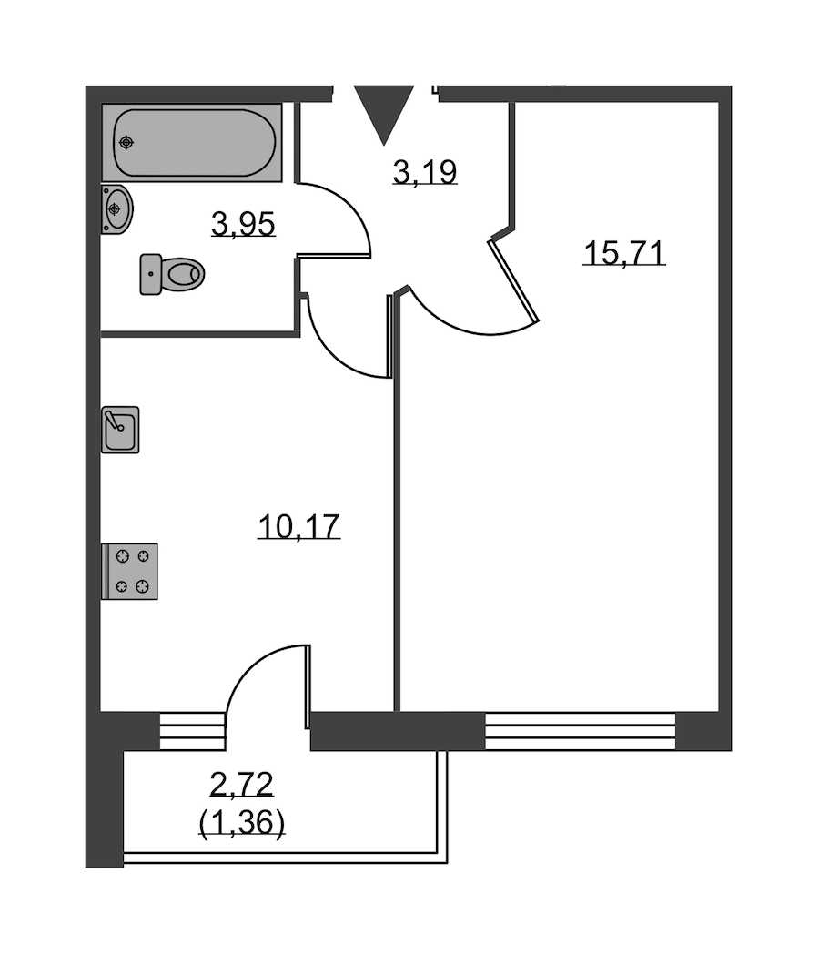 Однокомнатная квартира в : площадь 34.38 м2 , этаж: 2 – купить в Санкт-Петербурге